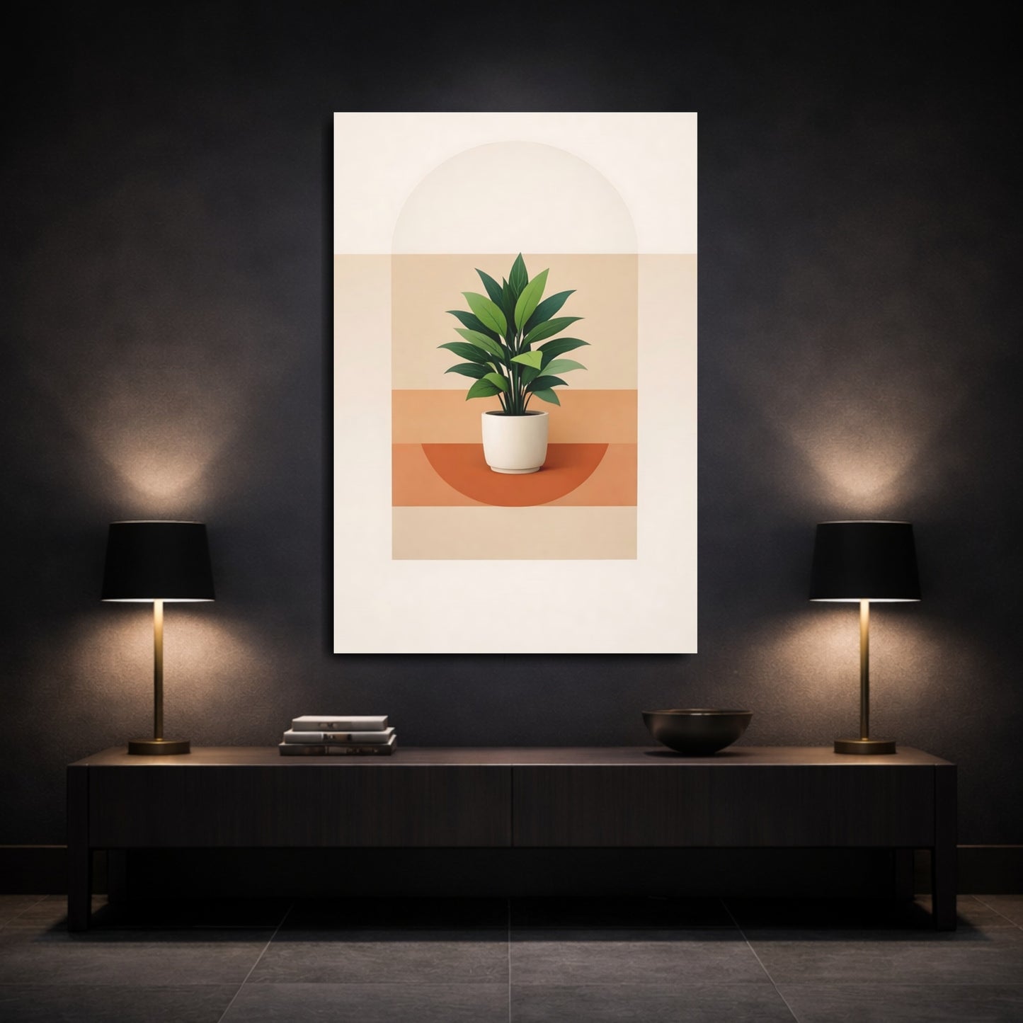 Nature Potted Plant Green And Terracotta shown as front canvas room wall art