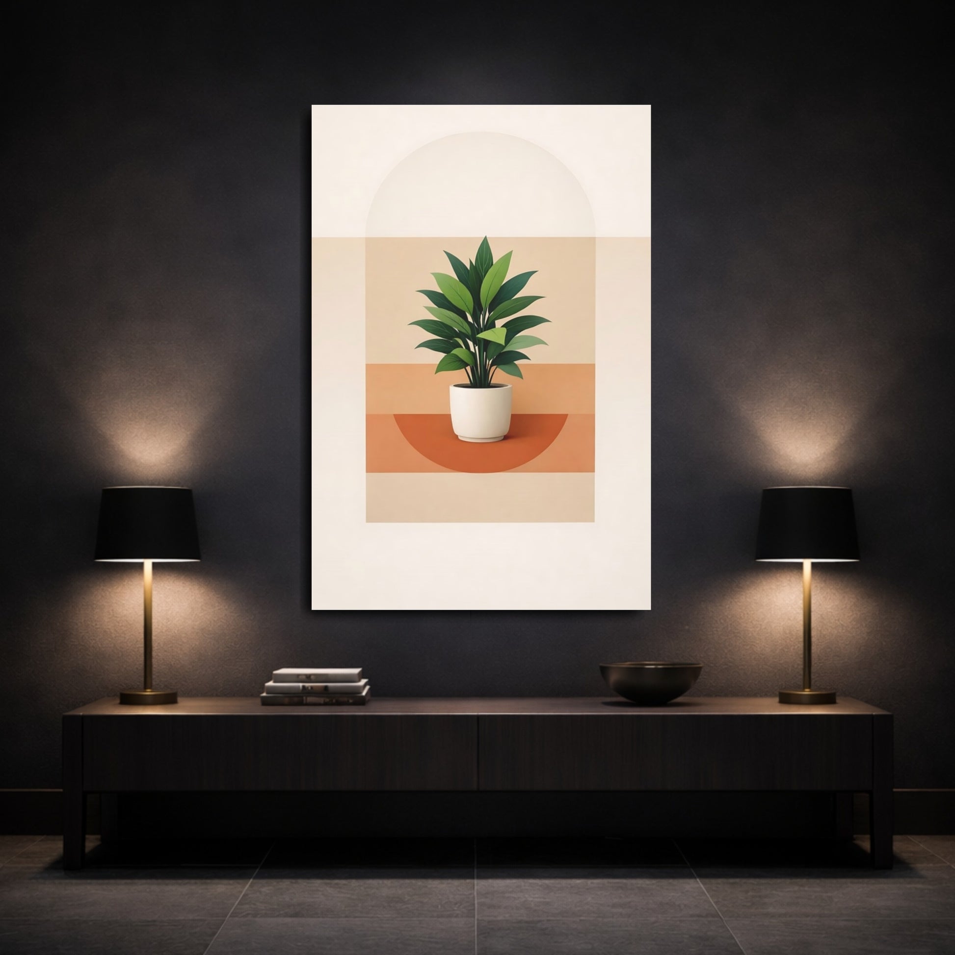 Nature Potted Plant Green And Terracotta shown as front canvas room wall art