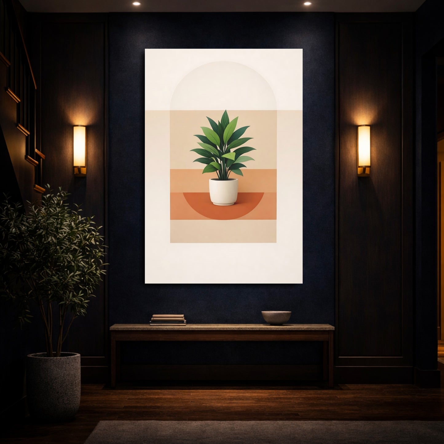 Nature Potted Plant Green And Terracotta shown as front canvas room wall art