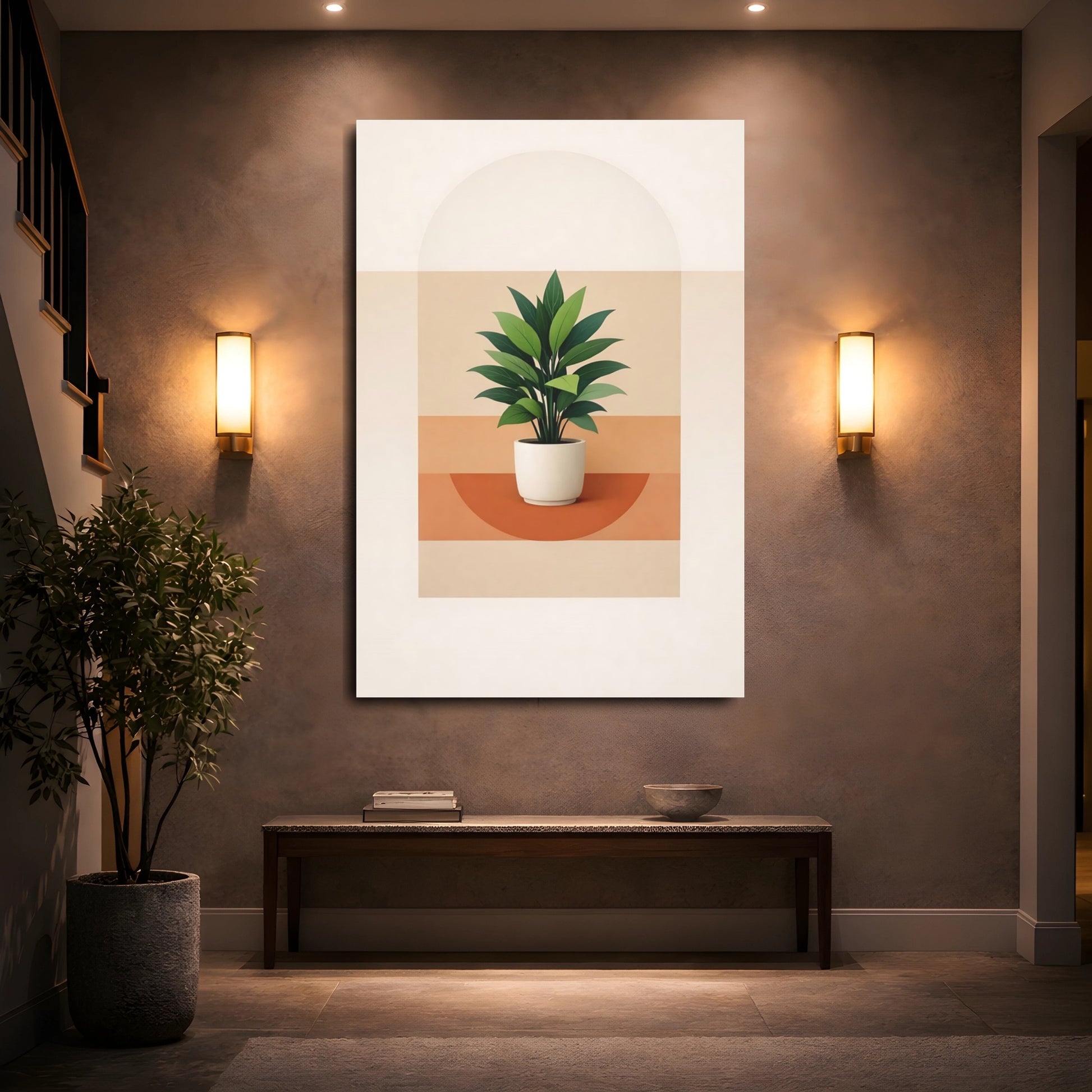 Nature Potted Plant Green And Terracotta shown as front canvas room wall art