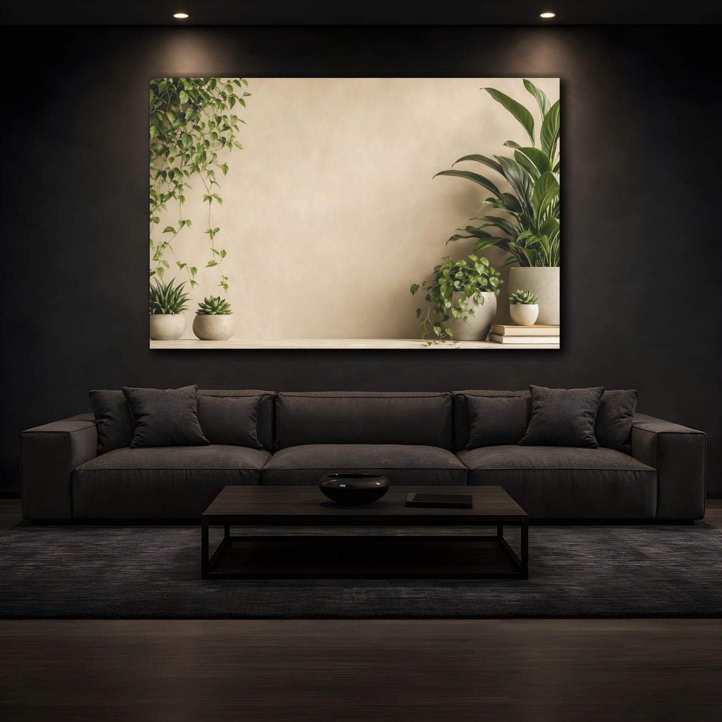 Mockup 4. Nature Potted Plants Green And Beige shown as stretched canvas wall art