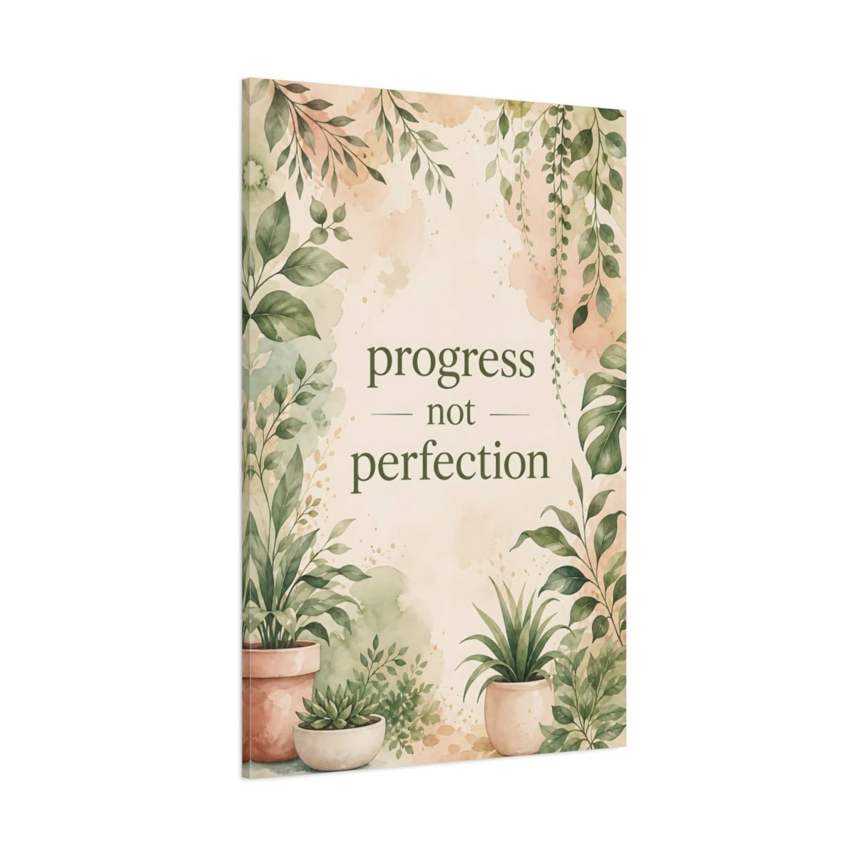 Nature Potted Plants Green Botanical Quote Canvas Print – Watercolor Living Room, Above Console Table - YesArtYes