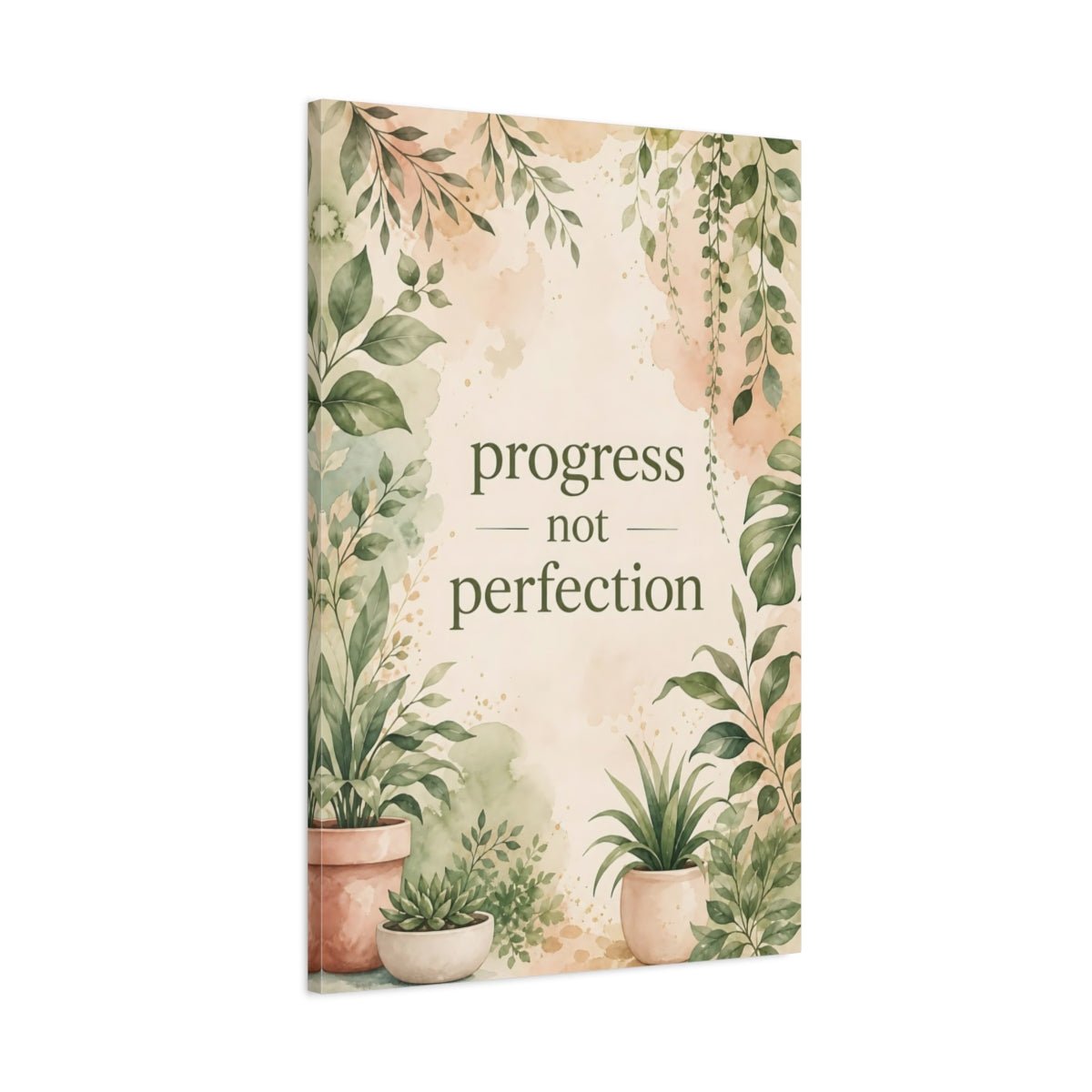 Nature Potted Plants Green Botanical Quote Canvas Print – Watercolor Living Room, Above Console Table - YesArtYes