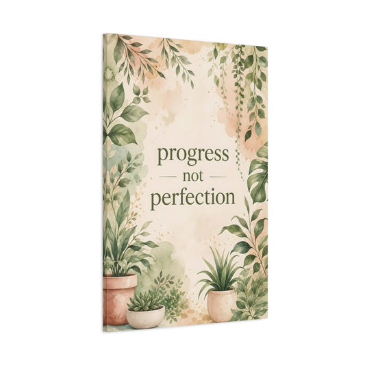 Nature Potted Plants Green Botanical Quote Canvas Print – Watercolor Living Room, Above Console Table - YesArtYes