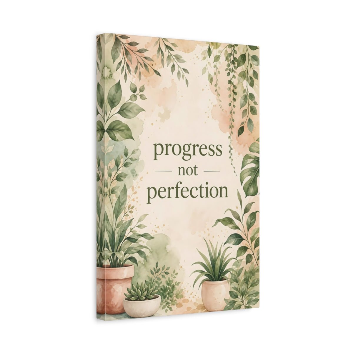 Nature Potted Plants Green Botanical Quote Canvas Print – Watercolor Living Room, Above Console Table - YesArtYes