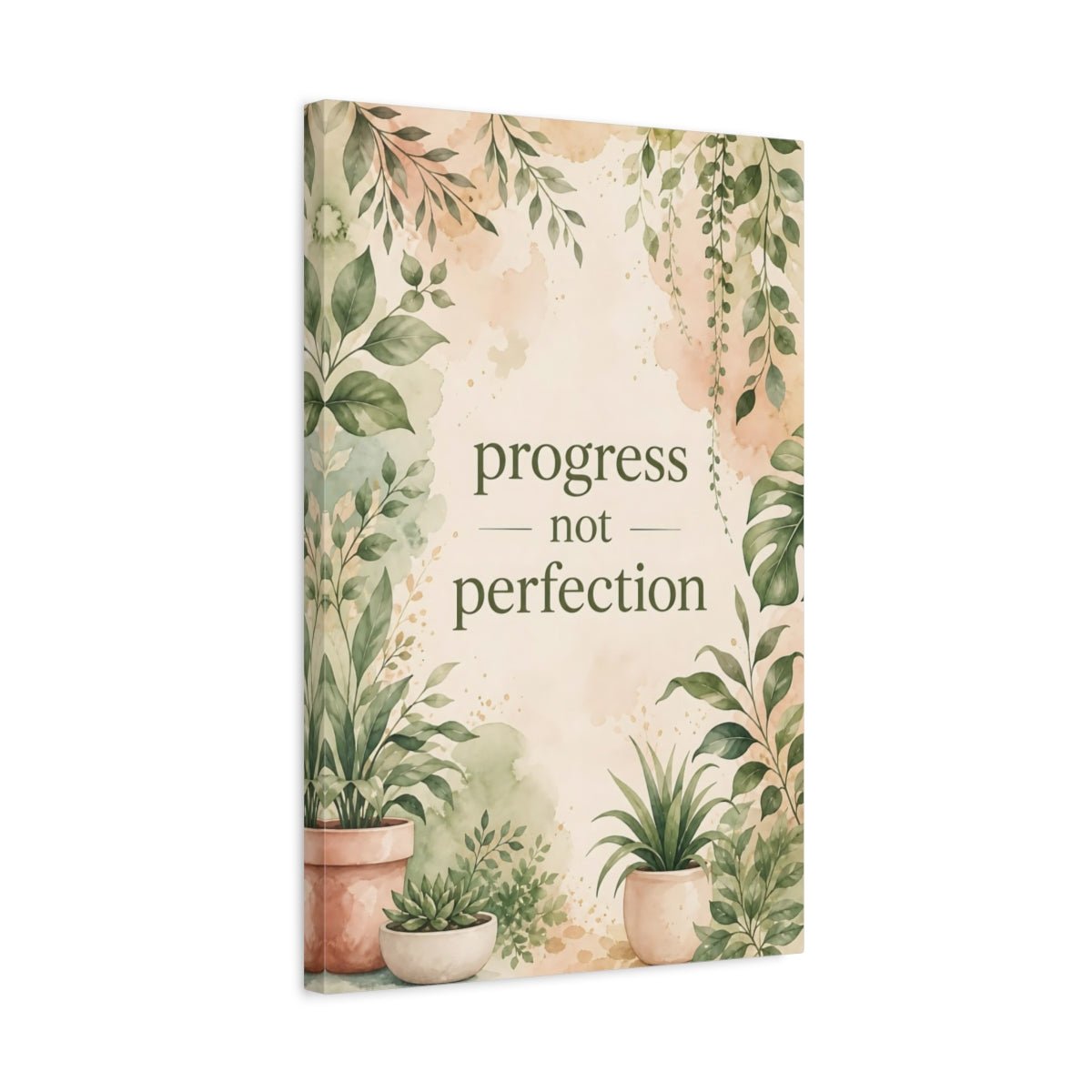Nature Potted Plants Green Botanical Quote Canvas Print – Watercolor Living Room, Above Console Table - YesArtYes