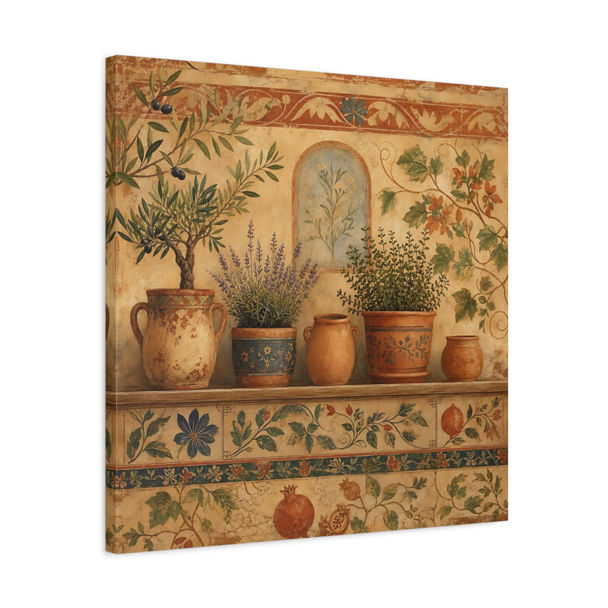Side Mockup 4. Nature Potted Plants Terracotta Plants shown as stretched canvas wall art