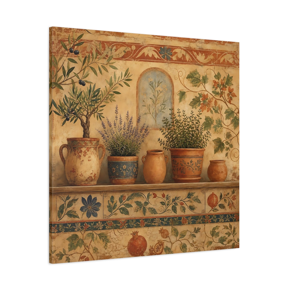 Side Mockup 1. Nature Potted Plants Terracotta Plants shown as stretched canvas wall art
