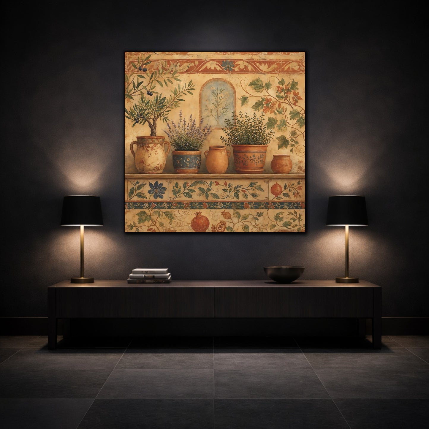 Mockup 3. Nature Potted Plants Terracotta Plants shown as stretched canvas wall art