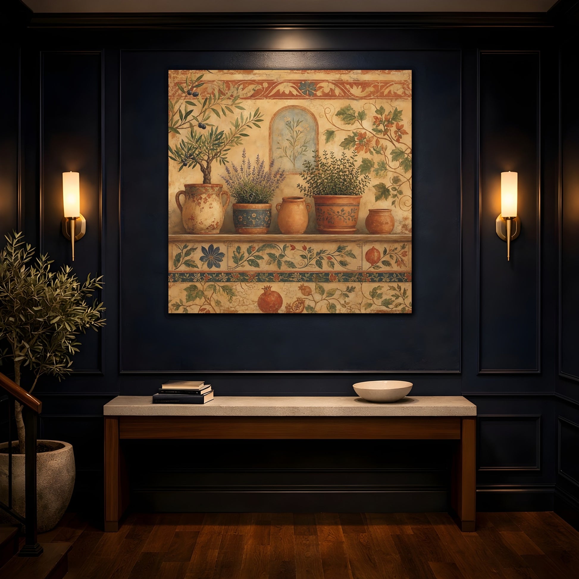 Mockup 4. Nature Potted Plants Terracotta Plants shown as stretched canvas wall art