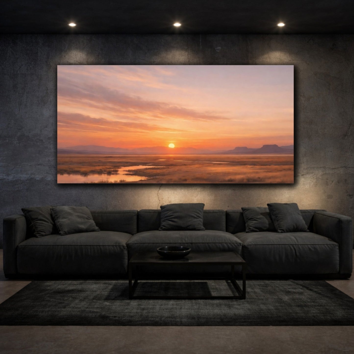 Nature Prairie Sunset Golden Orange Landscape - Canvas Wall Art Print - YesArtYes