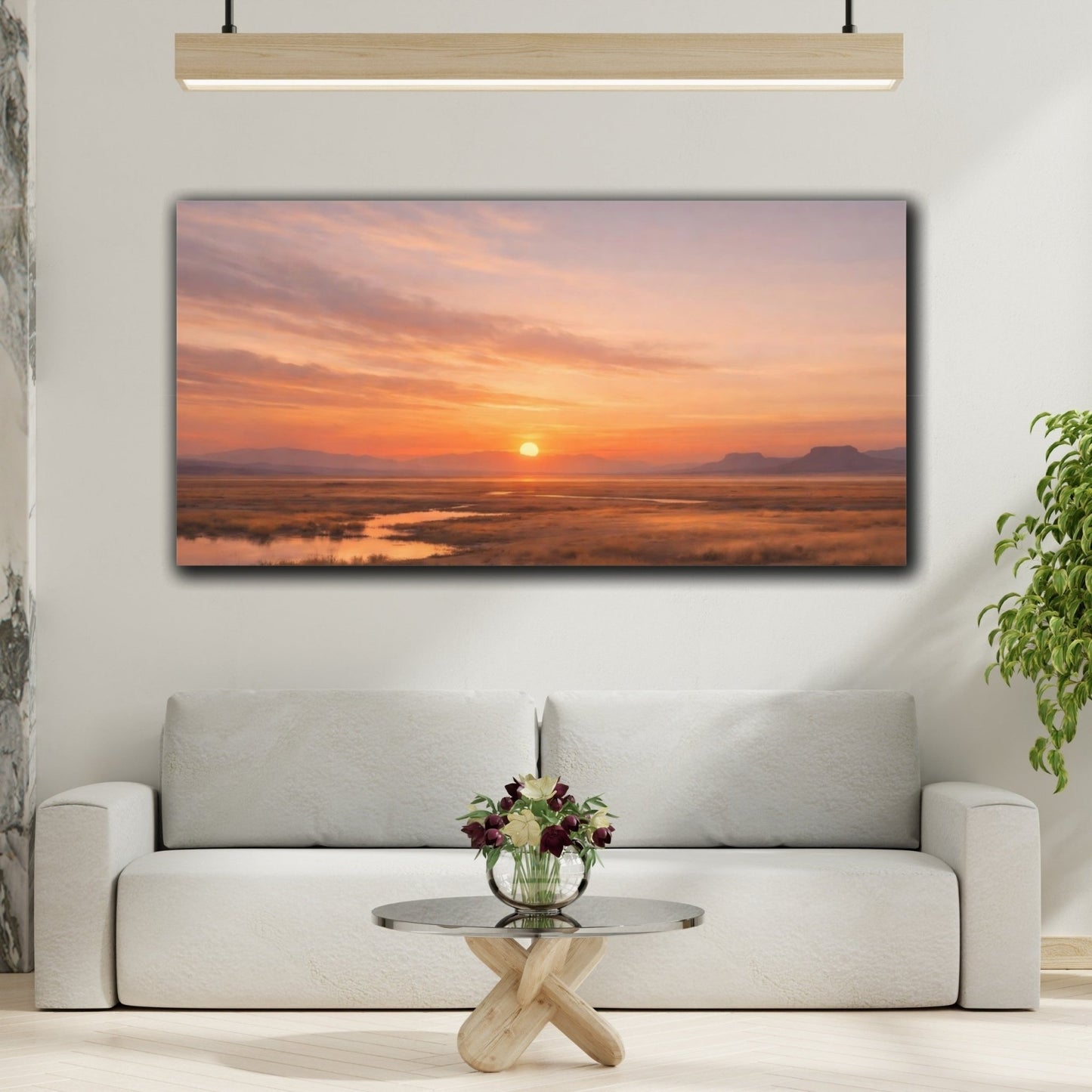 Nature Prairie Sunset Golden Orange Landscape - Canvas Wall Art Print - YesArtYes