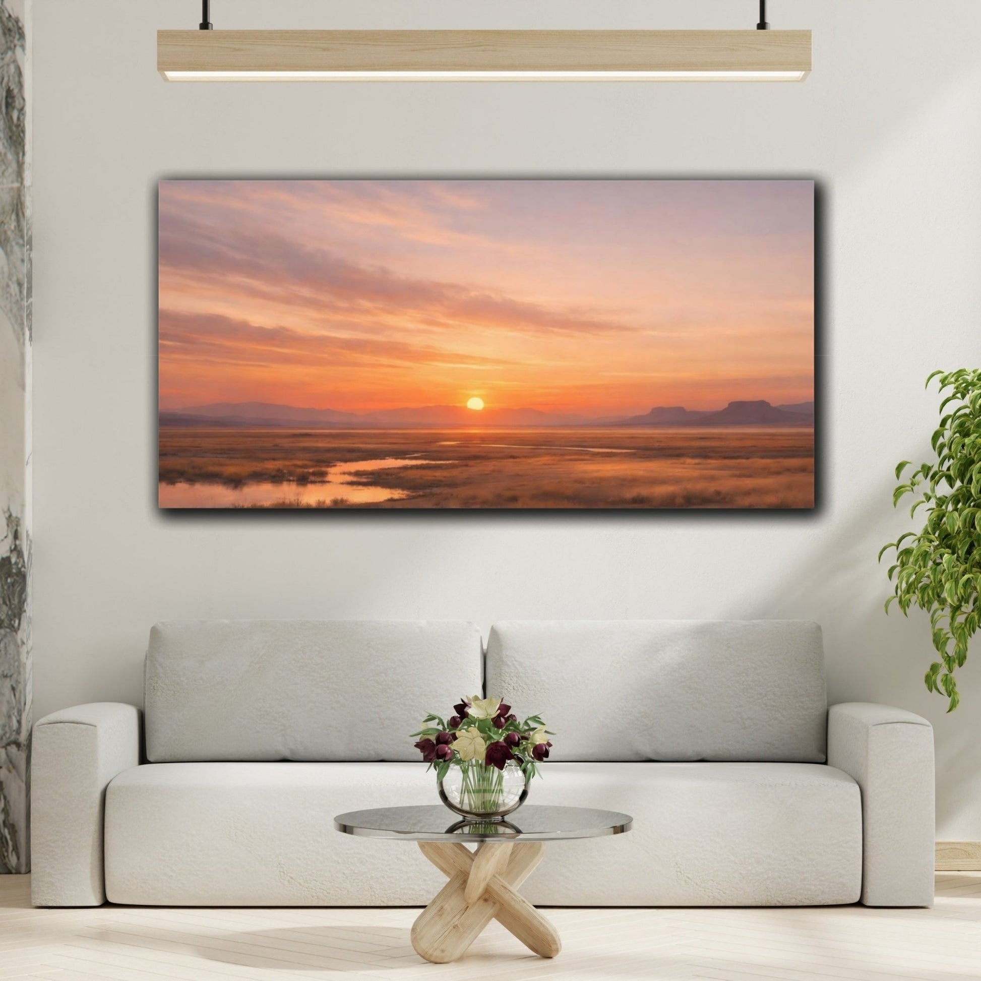 Nature Prairie Sunset Golden Orange Landscape - Canvas Wall Art Print - YesArtYes