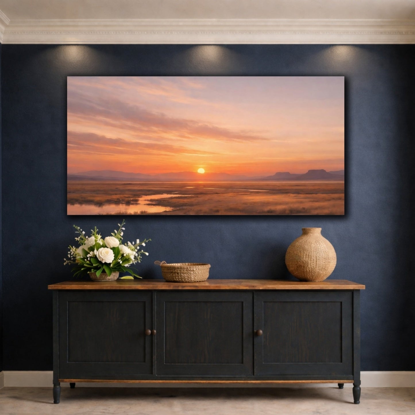 Nature Prairie Sunset Golden Orange Landscape - Canvas Wall Art Print - YesArtYes