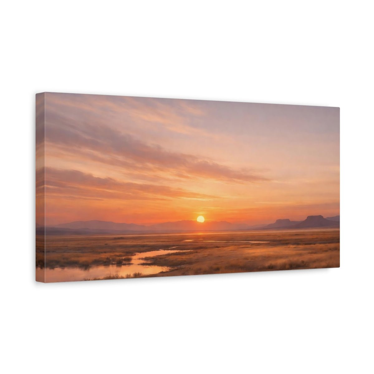 Nature Prairie Sunset Golden Orange Landscape - Canvas Wall Art Print - YesArtYes