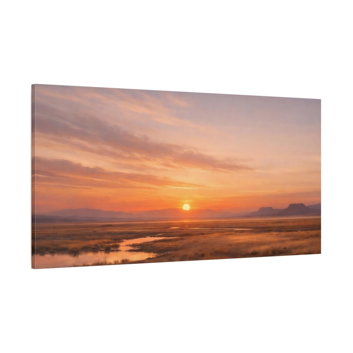 Nature Prairie Sunset Golden Orange Landscape - Canvas Wall Art Print - YesArtYes
