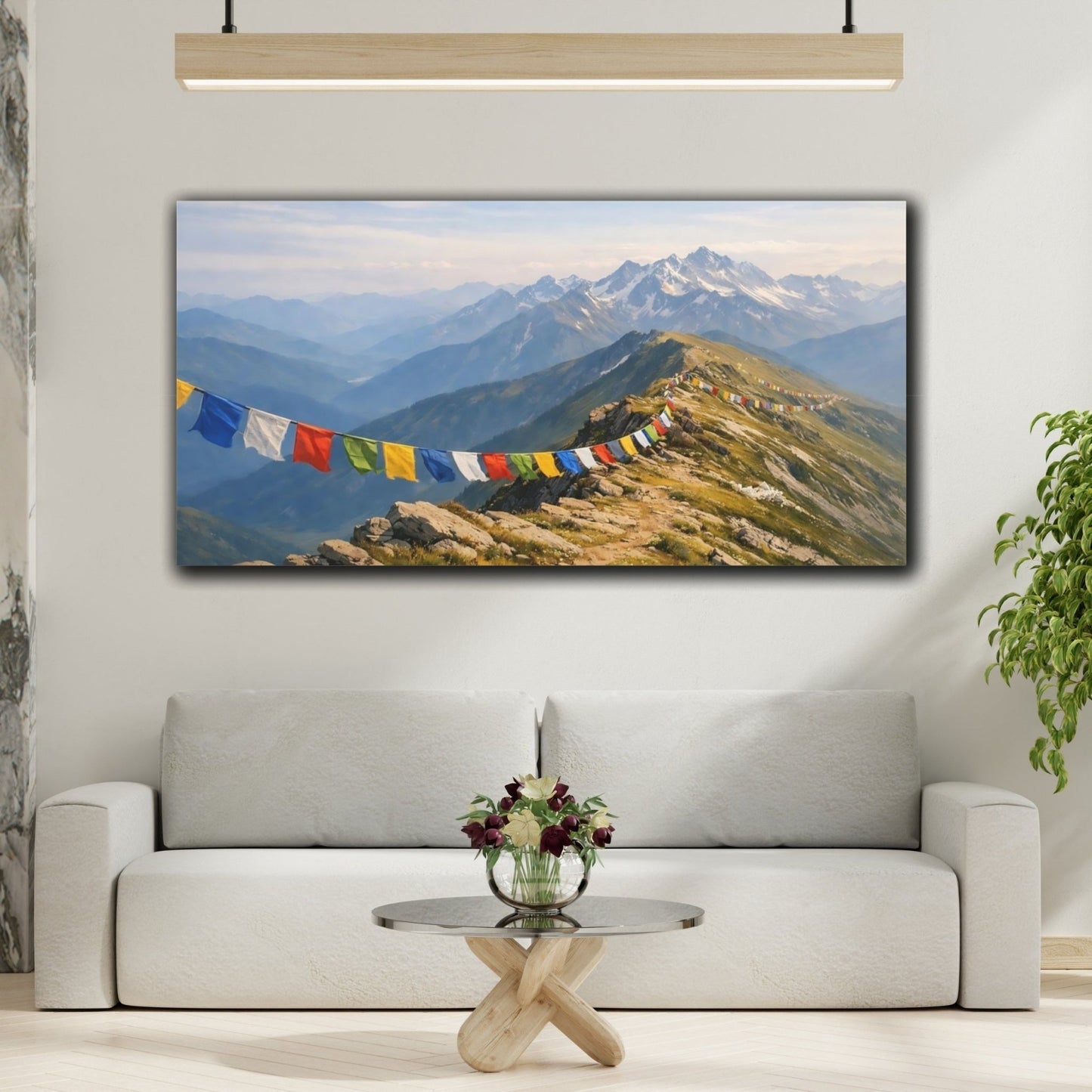 Nature Prayer Flags Colorful Mountain View - Canvas Wall Art Print - YesArtYes