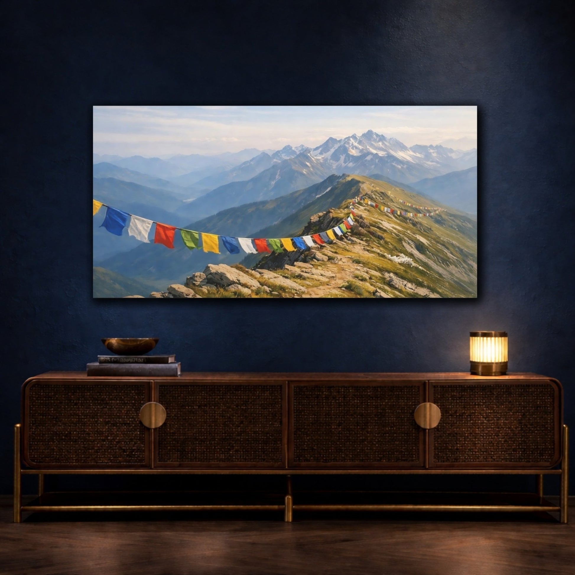 Nature Prayer Flags Colorful Mountain View - Canvas Wall Art Print - YesArtYes