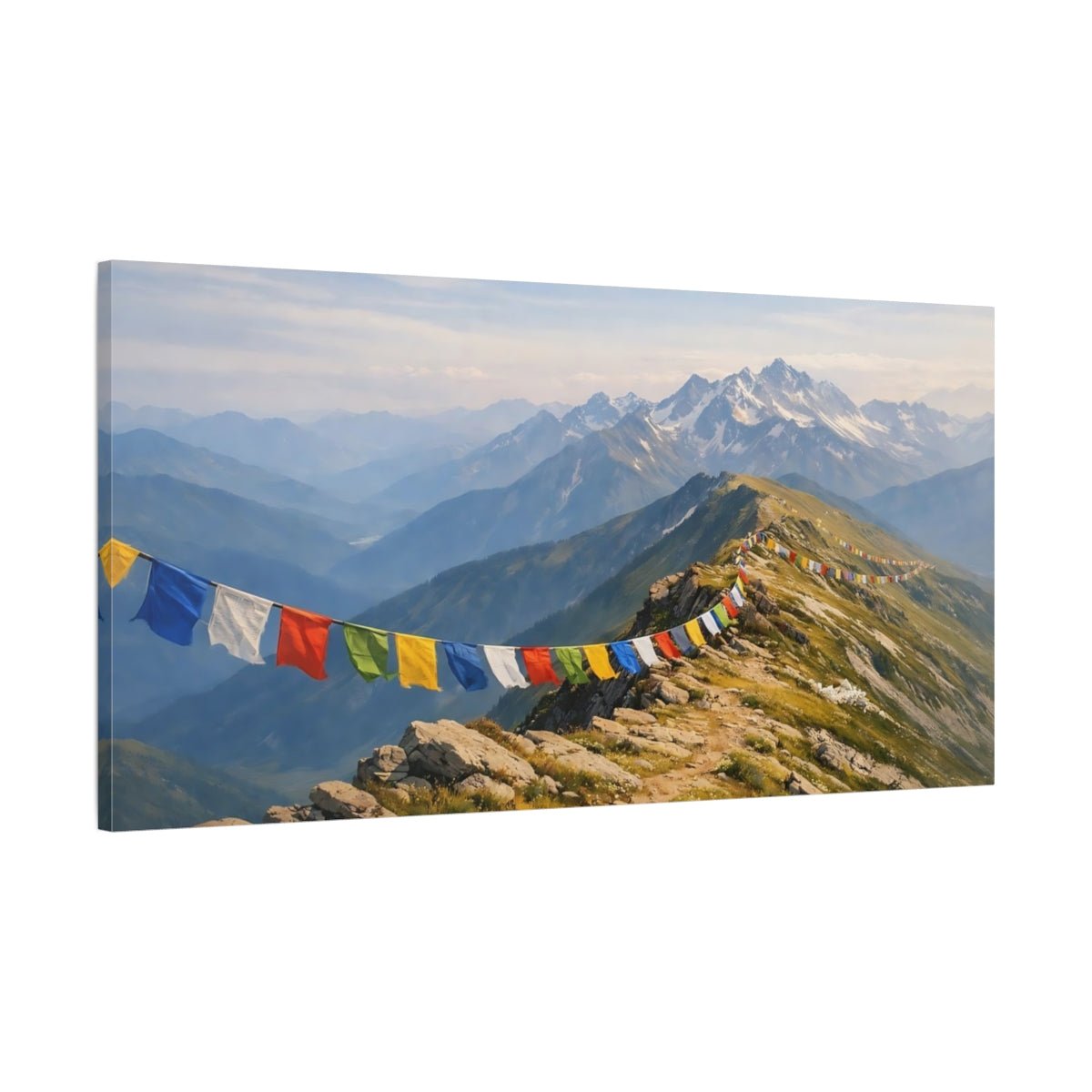 Nature Prayer Flags Colorful Mountain View - Canvas Wall Art Print - YesArtYes