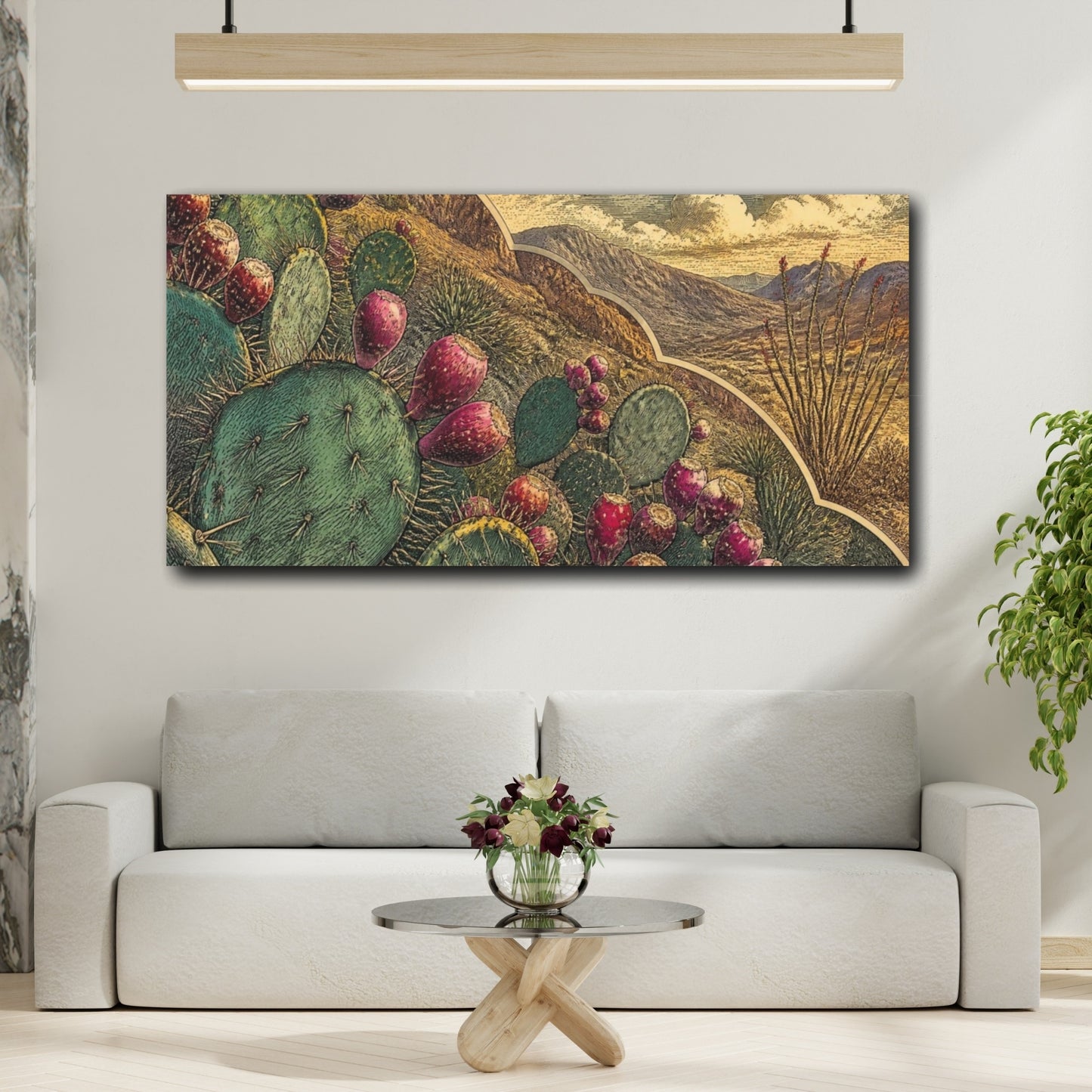 Mockup 2. Nature Prickly Pear Engraving shown as canvas print