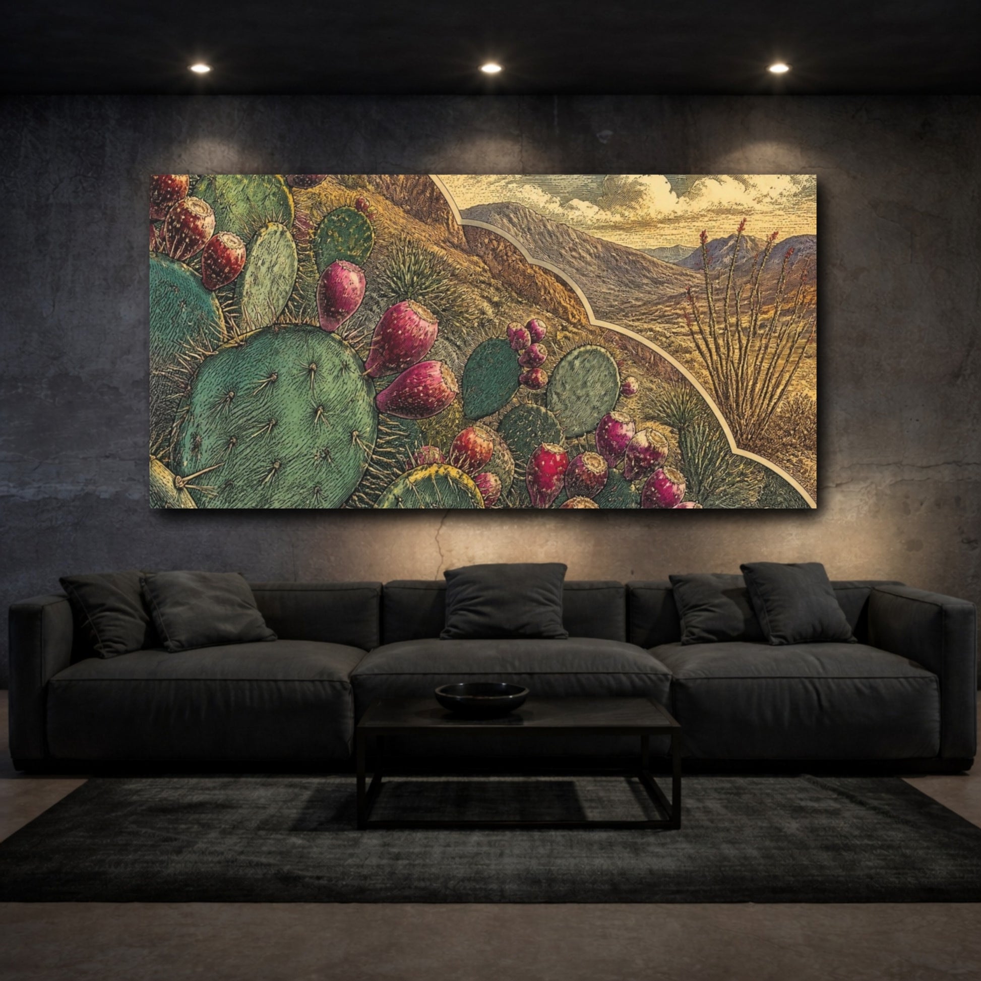 Mockup 3. Nature Prickly Pear Engraving shown as canvas print