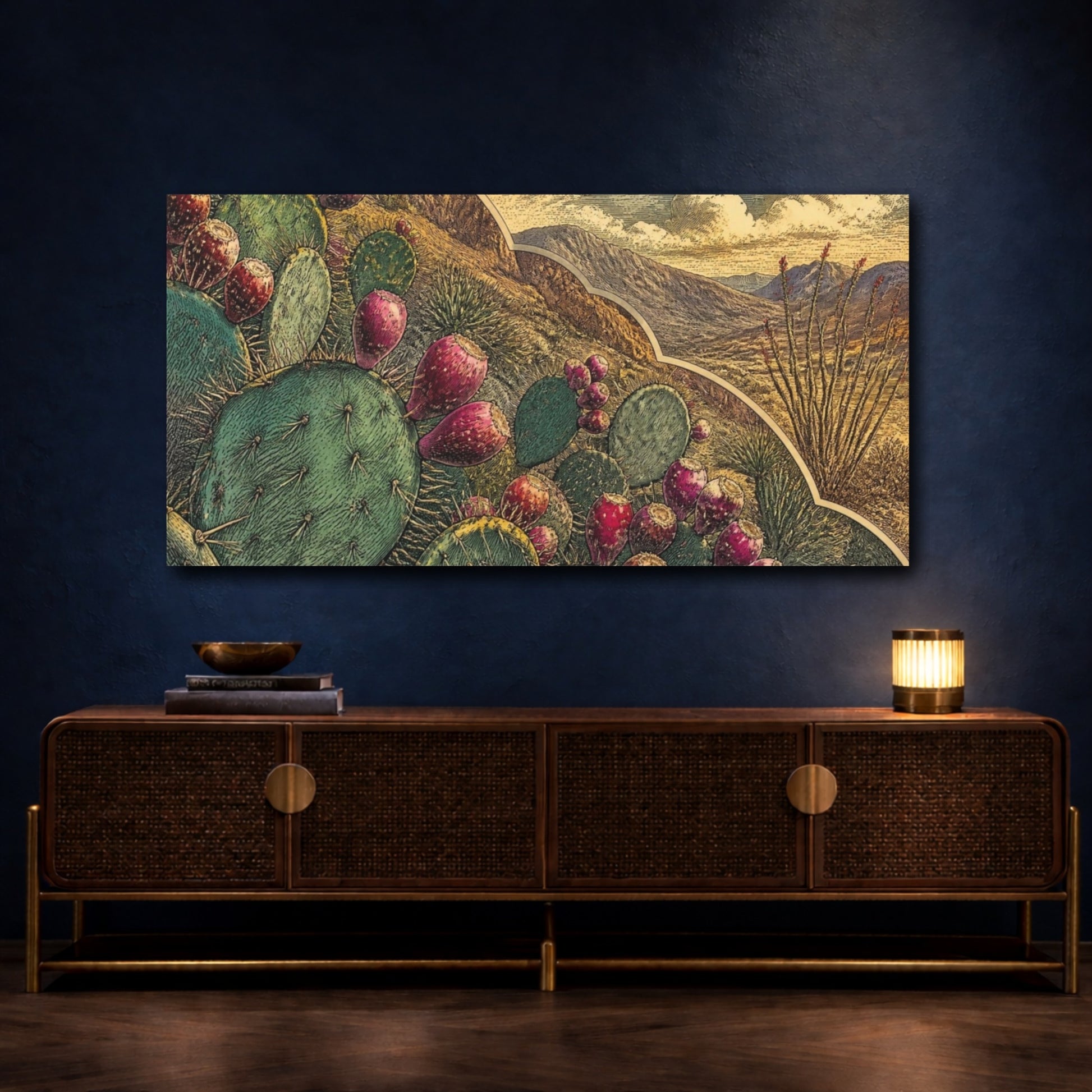Mockup 4. Nature Prickly Pear Engraving shown as canvas print