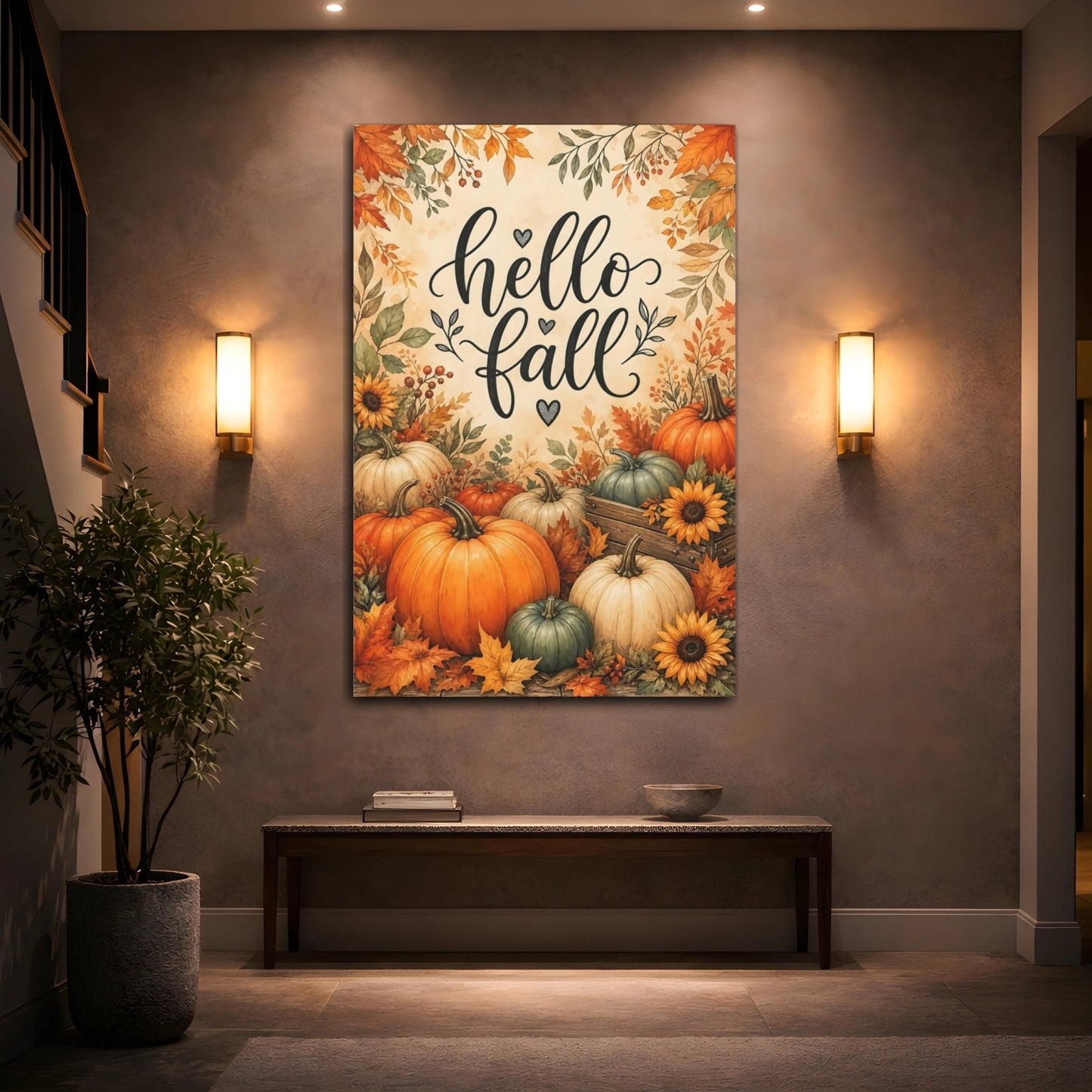 Nature Pumpkins Autumn Canvas Wall Art Print – watercolor Living Room, Above Console Table - YesArtYes