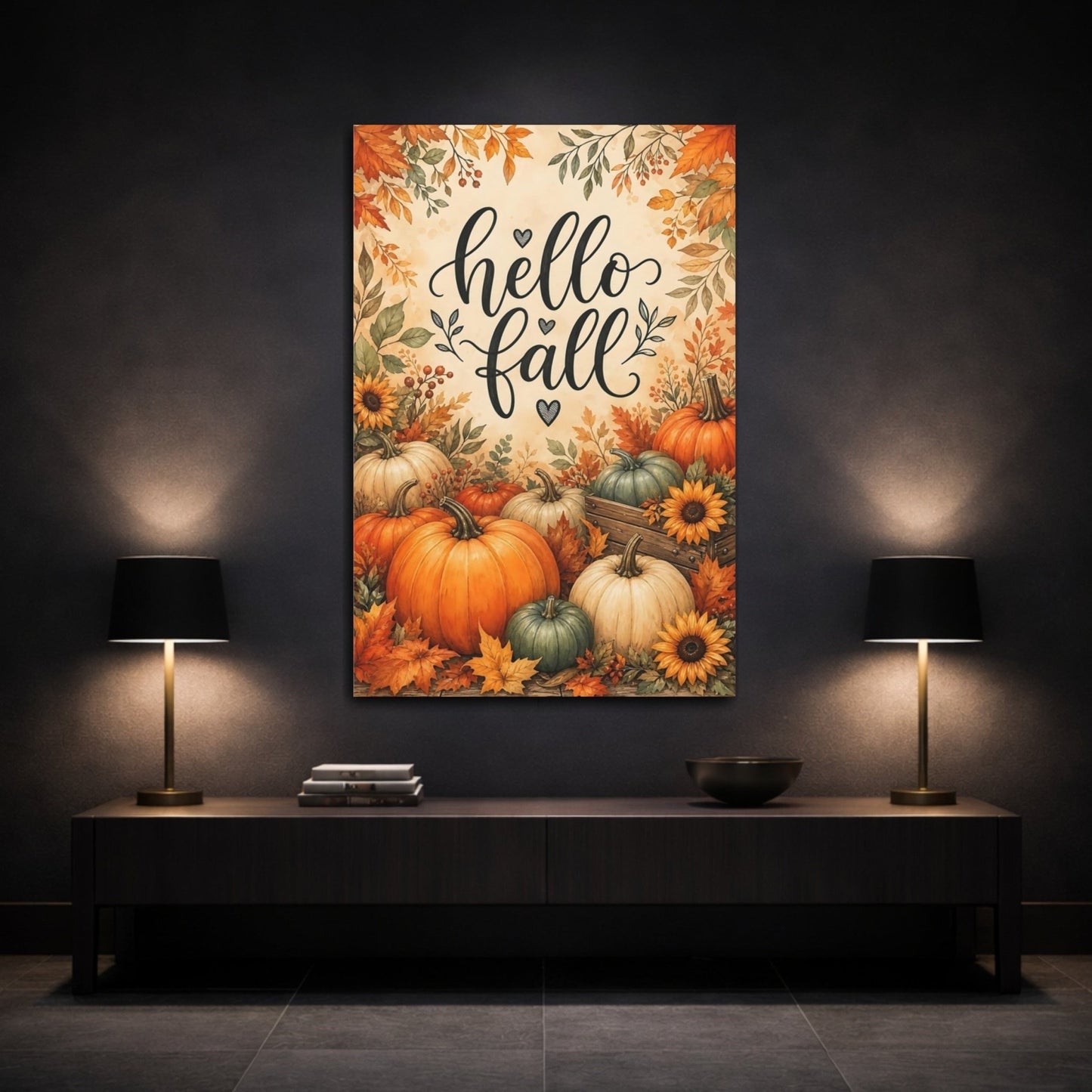 Nature Pumpkins Autumn Canvas Wall Art Print – watercolor Living Room, Above Console Table - YesArtYes
