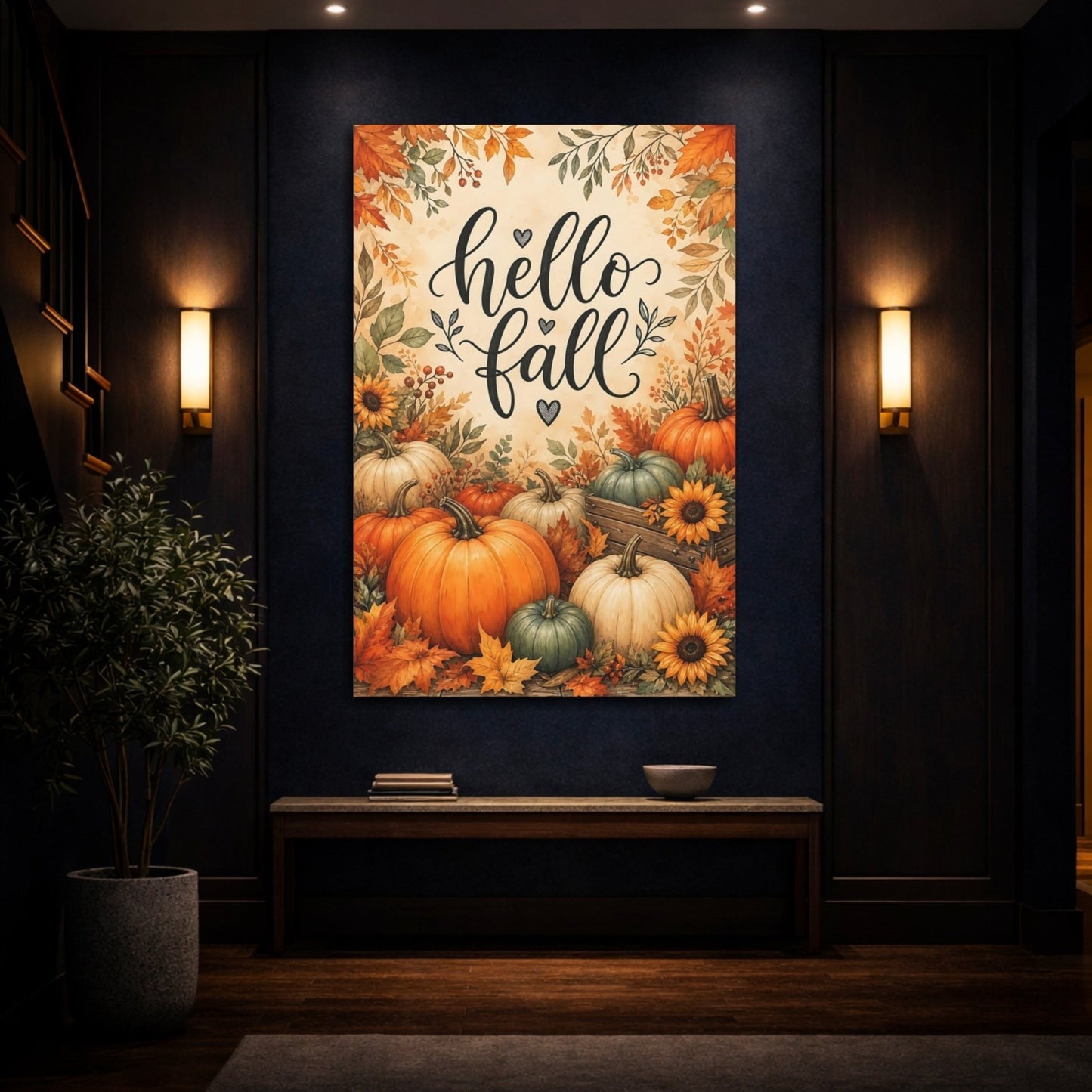 Nature Pumpkins Autumn Canvas Wall Art Print – watercolor Living Room, Above Console Table - YesArtYes