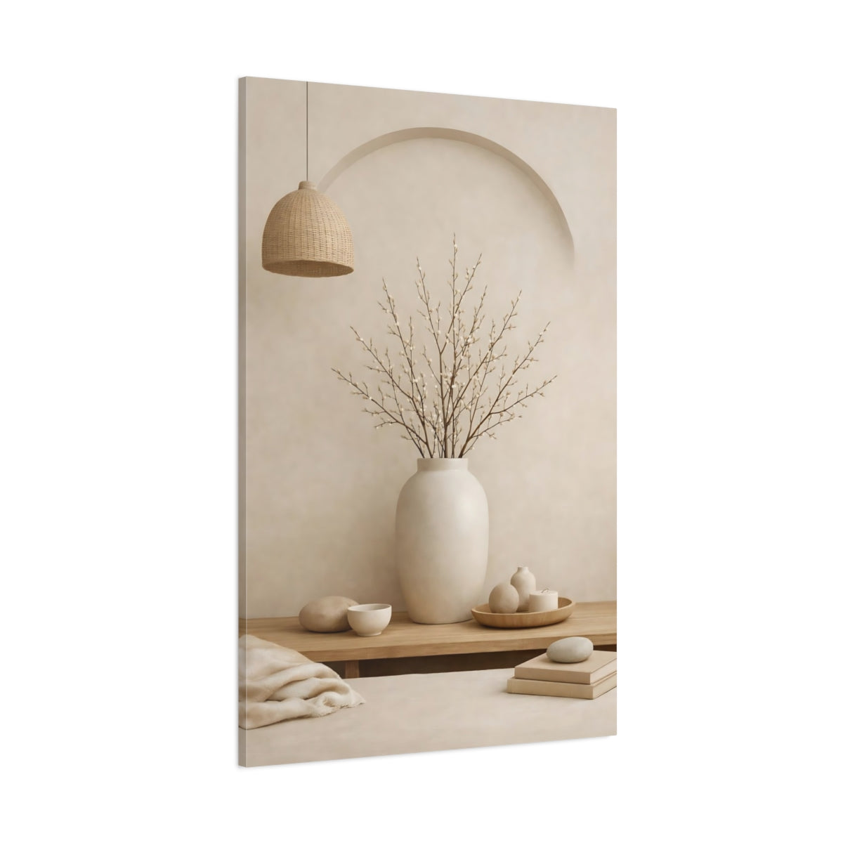 Main Mockup. Nature Pussy Willow Neutral Still Life shown as stretched canvas wall art