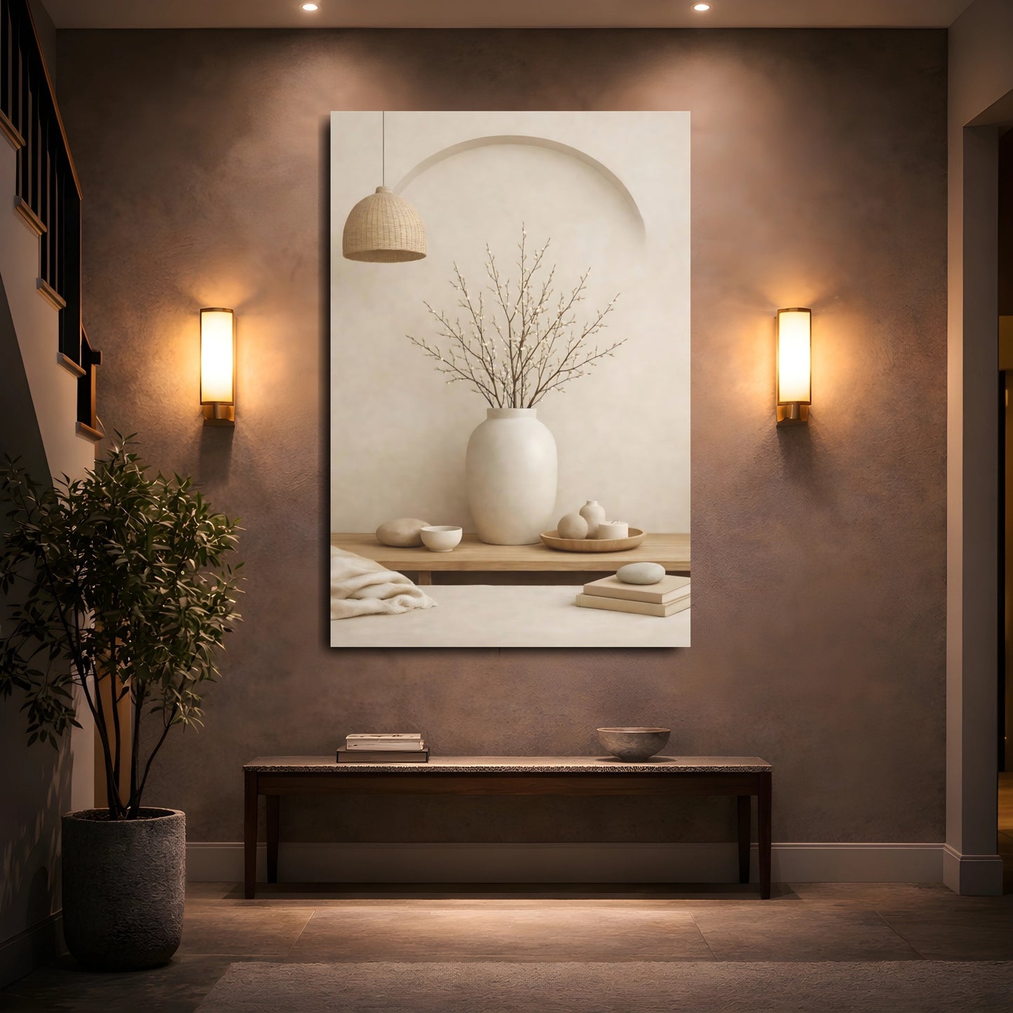 Mockup 4. Nature Pussy Willow Neutral Still Life shown as stretched canvas wall art