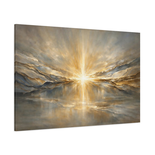 Main Mockup. Nature Radiant Light Gold And Gray shown as stretched canvas wall art