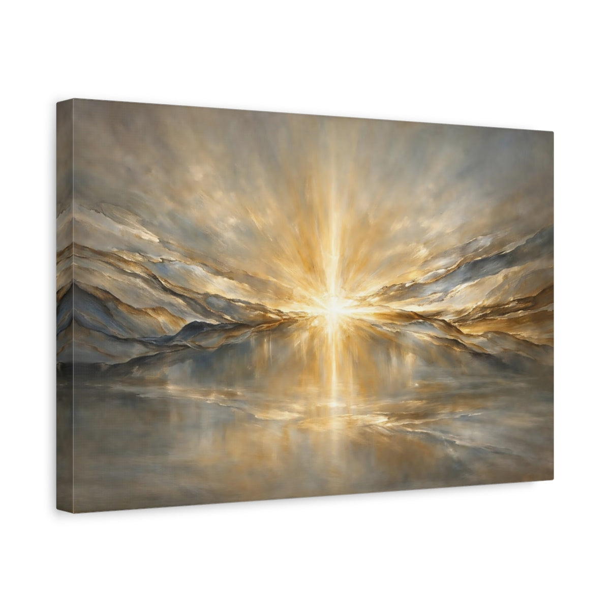 Side Mockup 4. Nature Radiant Light Gold And Gray shown as stretched canvas wall art