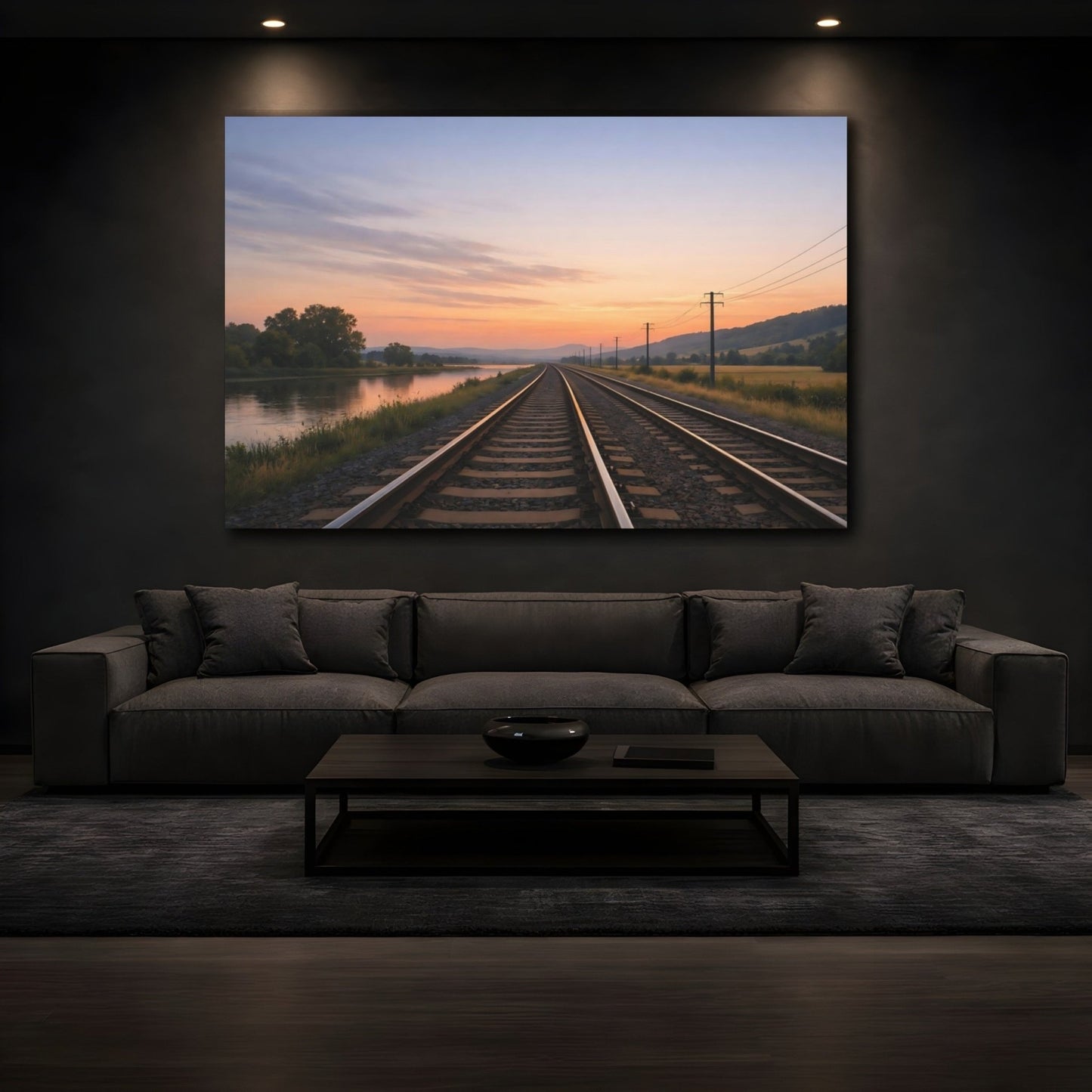 Nature Railway Tracks Sunset - Canvas Wall Art Print - YesArtYes