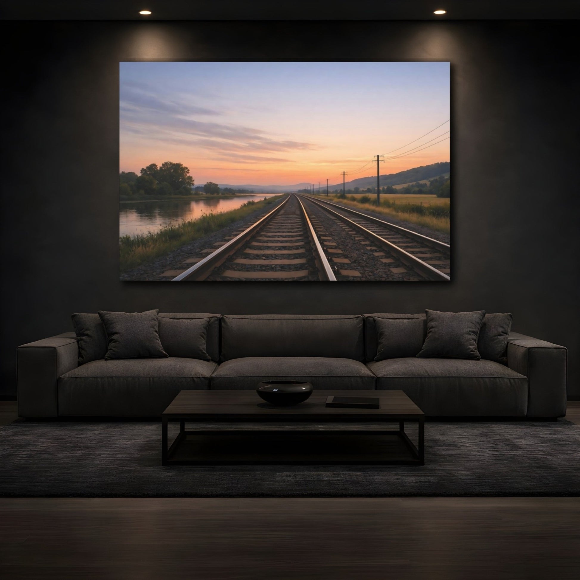 Nature Railway Tracks Sunset - Canvas Wall Art Print - YesArtYes