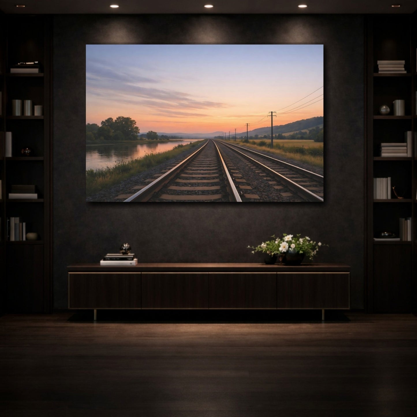 Nature Railway Tracks Sunset - Canvas Wall Art Print - YesArtYes