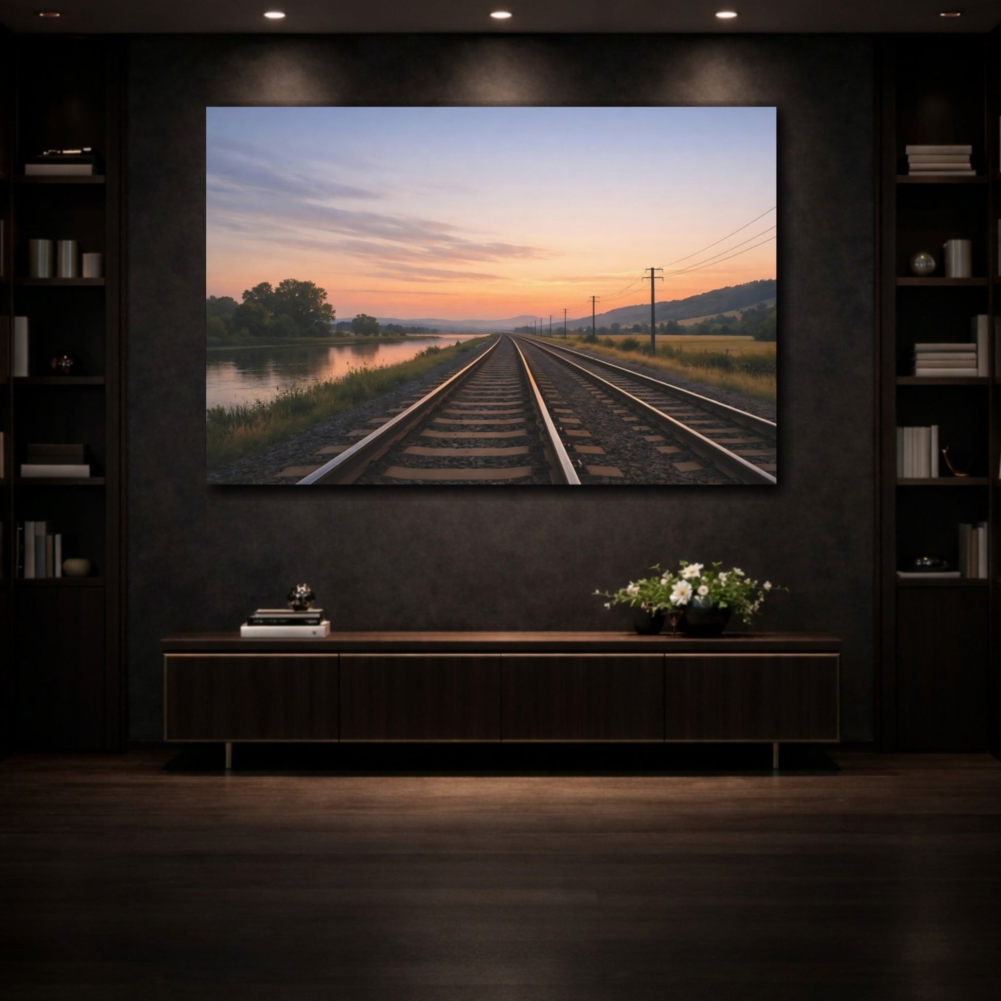 Nature Railway Tracks Sunset - Canvas Wall Art Print - YesArtYes