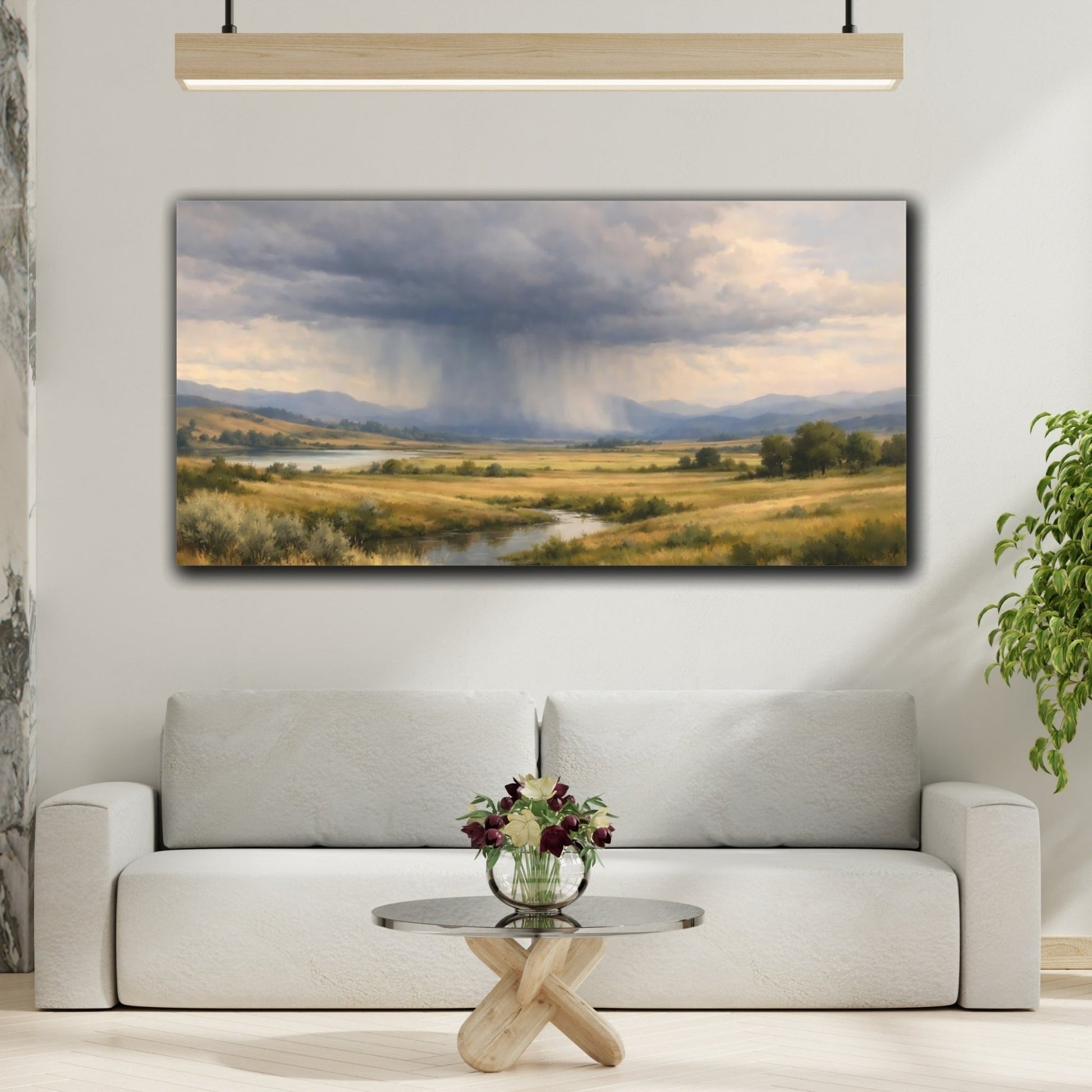 Nature Rain Storm Blue And Gold - Canvas Wall Art Print - YesArtYes
