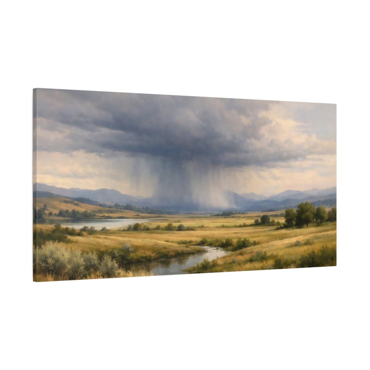 Nature Rain Storm Blue And Gold - Canvas Wall Art Print - YesArtYes