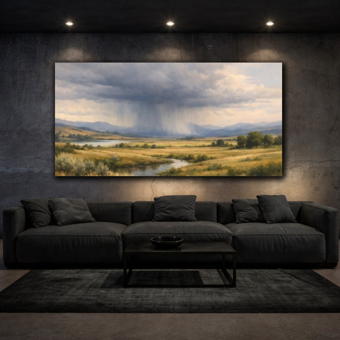 Nature Rain Storm Blue And Gold - Canvas Wall Art Print - YesArtYes