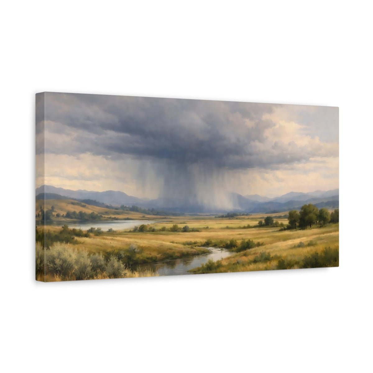 Nature Rain Storm Blue And Gold - Canvas Wall Art Print - YesArtYes