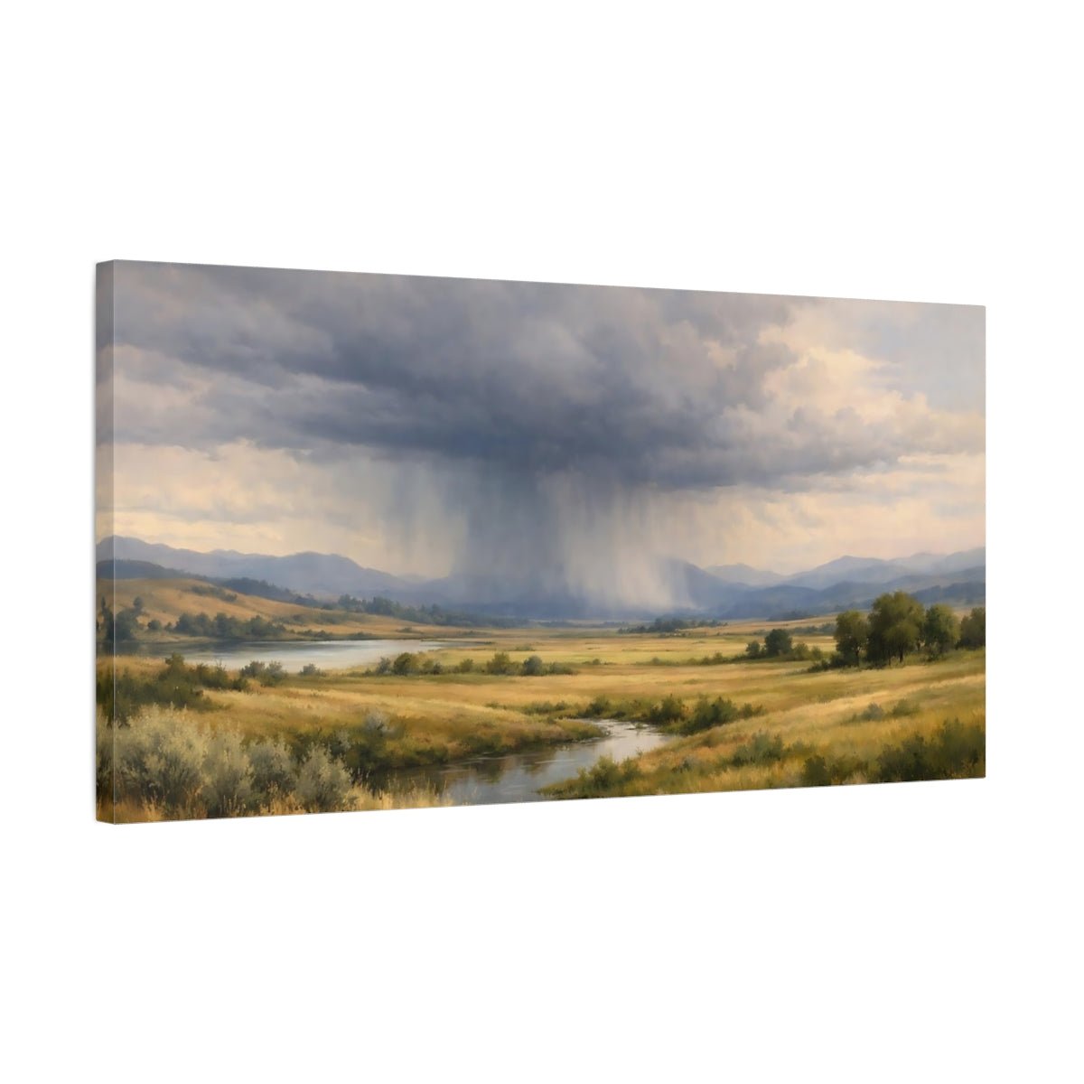 Nature Rain Storm Blue And Gold - Canvas Wall Art Print - YesArtYes