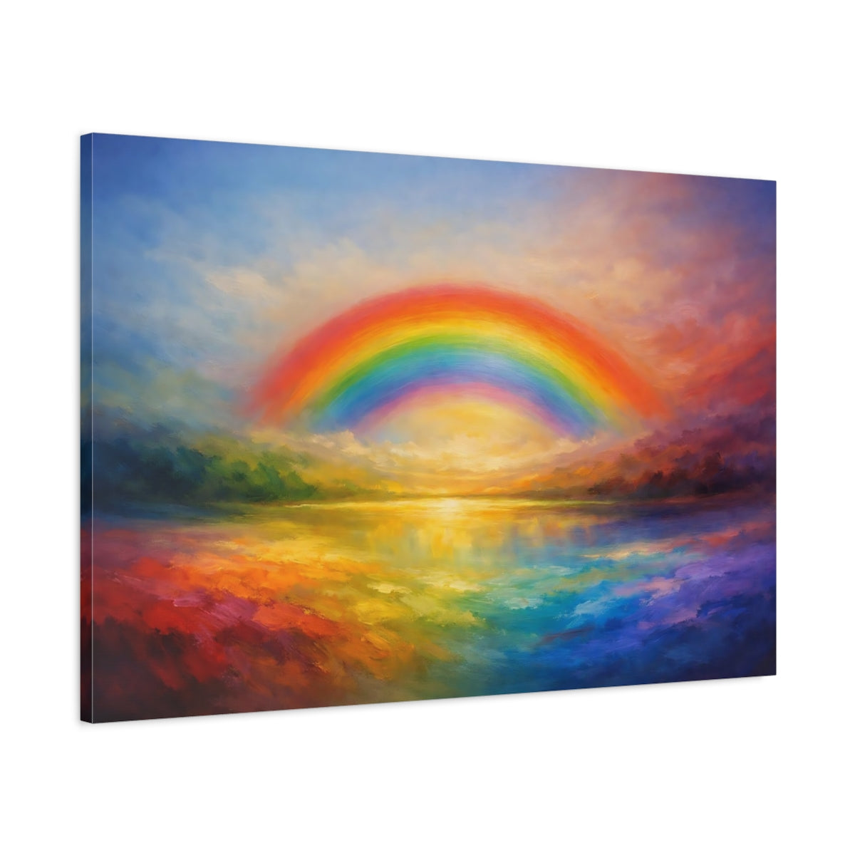 Side Mockup 1. Nature Rainbow Rainbow Colorful shown as stretched canvas wall art