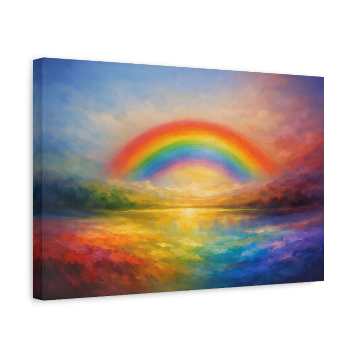 Side Mockup 4. Nature Rainbow Rainbow Colorful shown as stretched canvas wall art