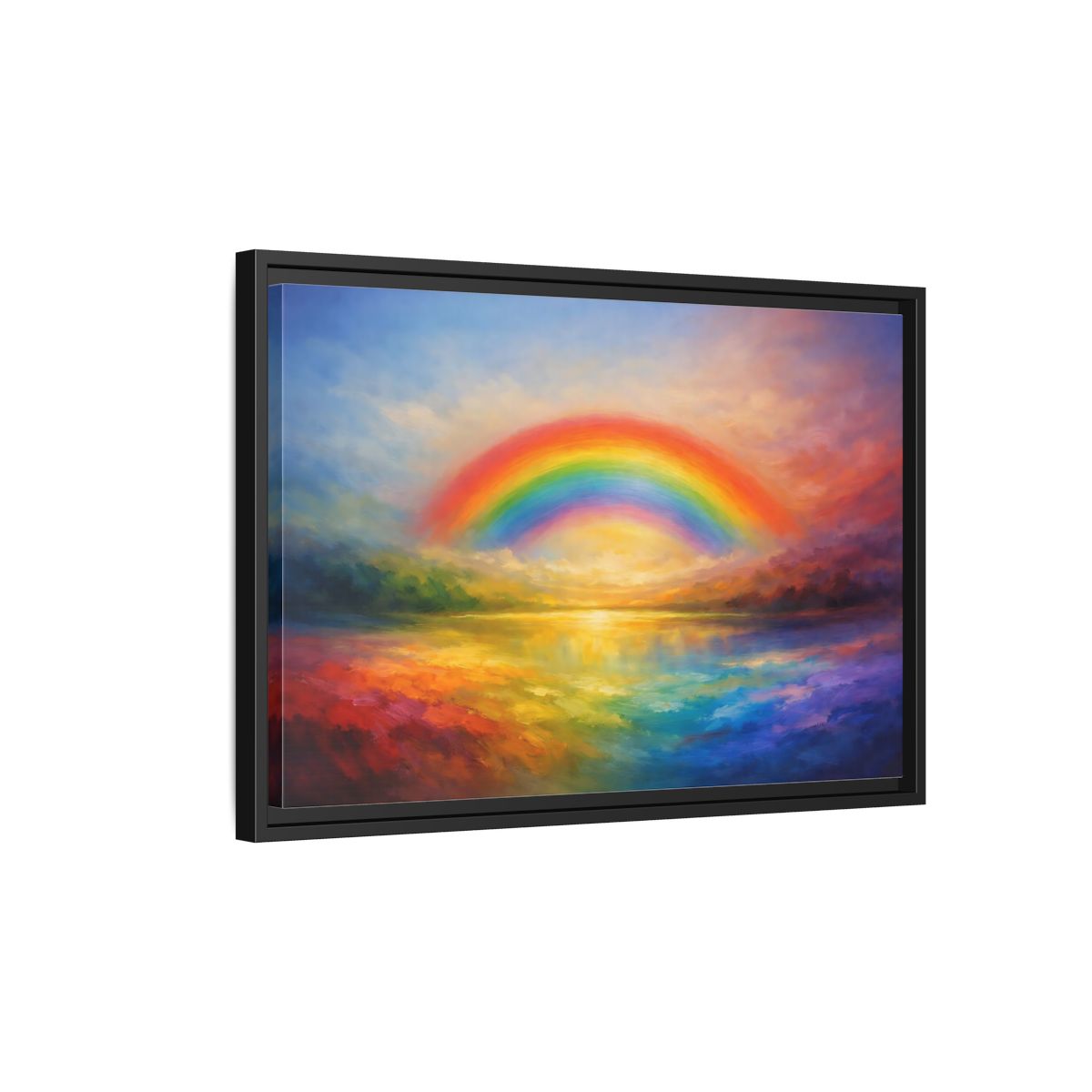 Side Mockup 3. Nature Rainbow Colorful Rainbow shown as stretched canvas wall art
