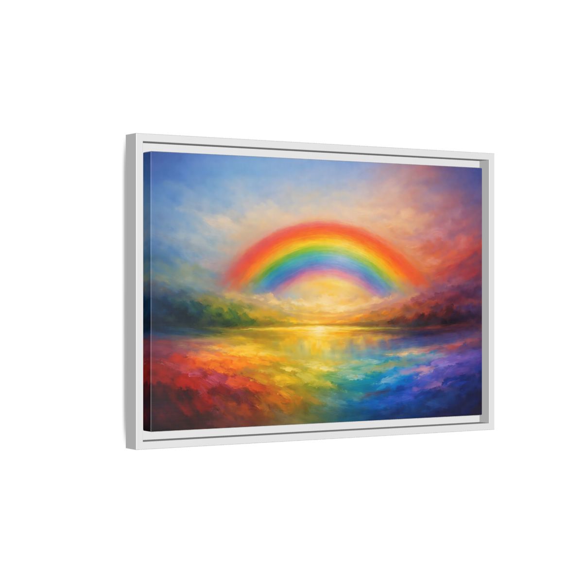 Side Mockup 1. Nature Rainbow Colorful Rainbow shown as stretched canvas wall art