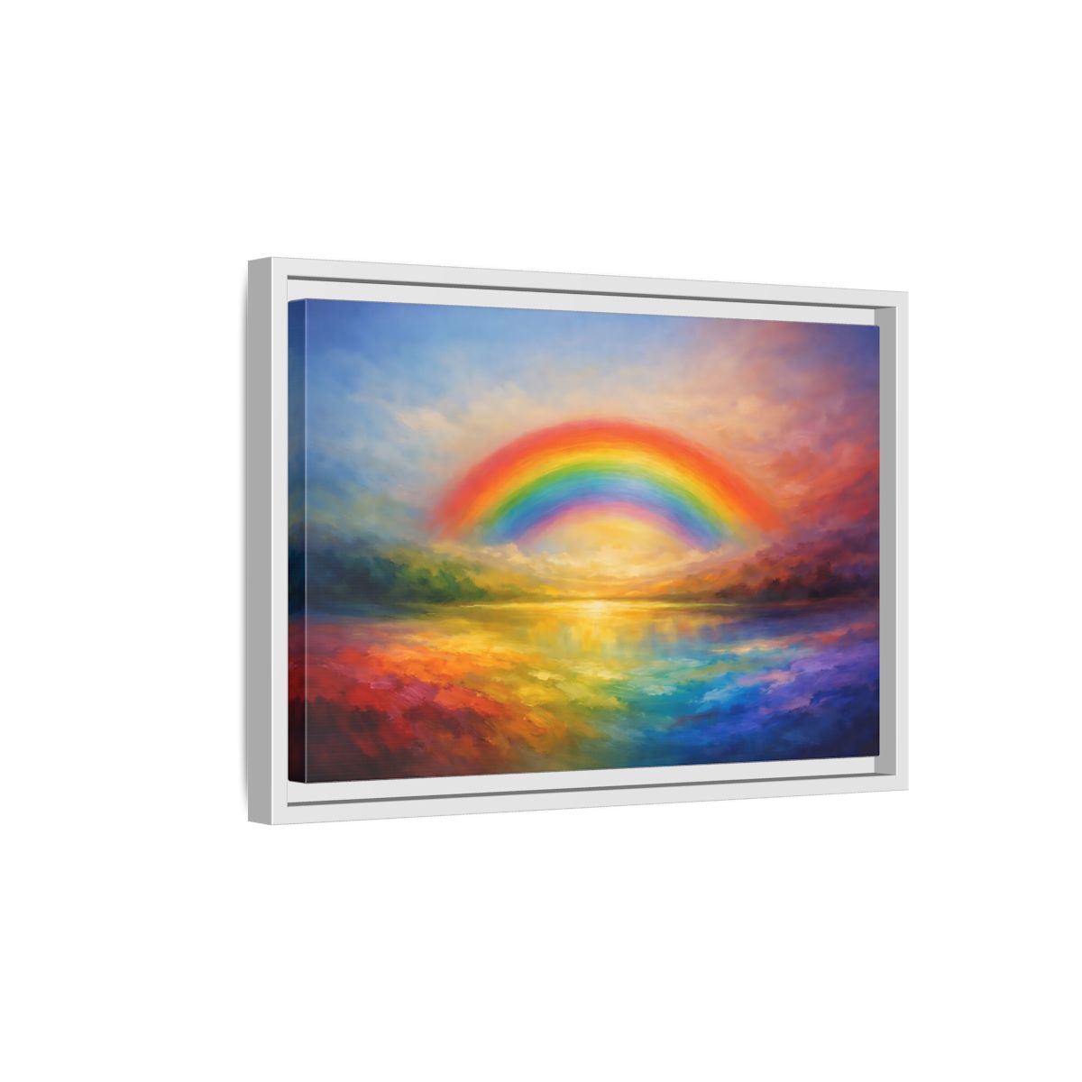 Side Mockup 4. Nature Rainbow Colorful Rainbow shown as stretched canvas wall art