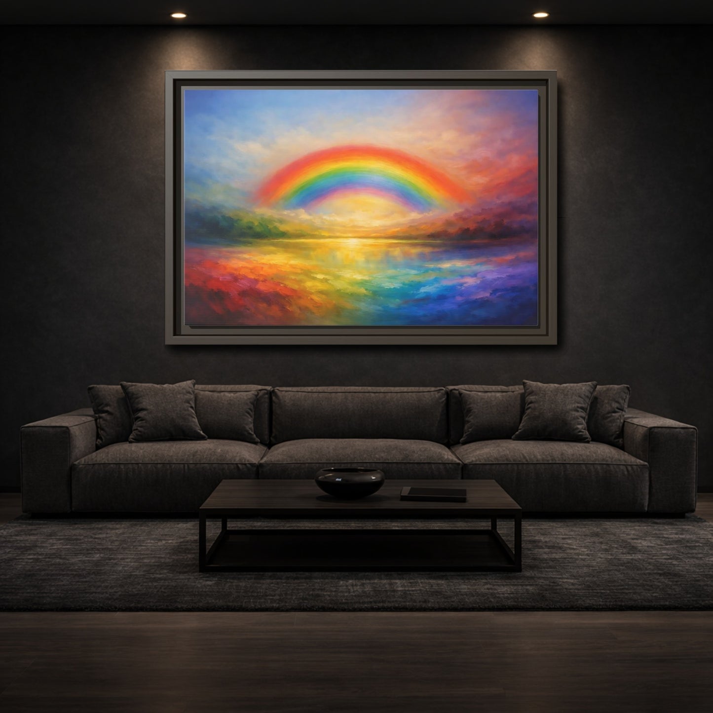 Mockup 2. Nature Rainbow Colorful Rainbow shown as stretched canvas wall art