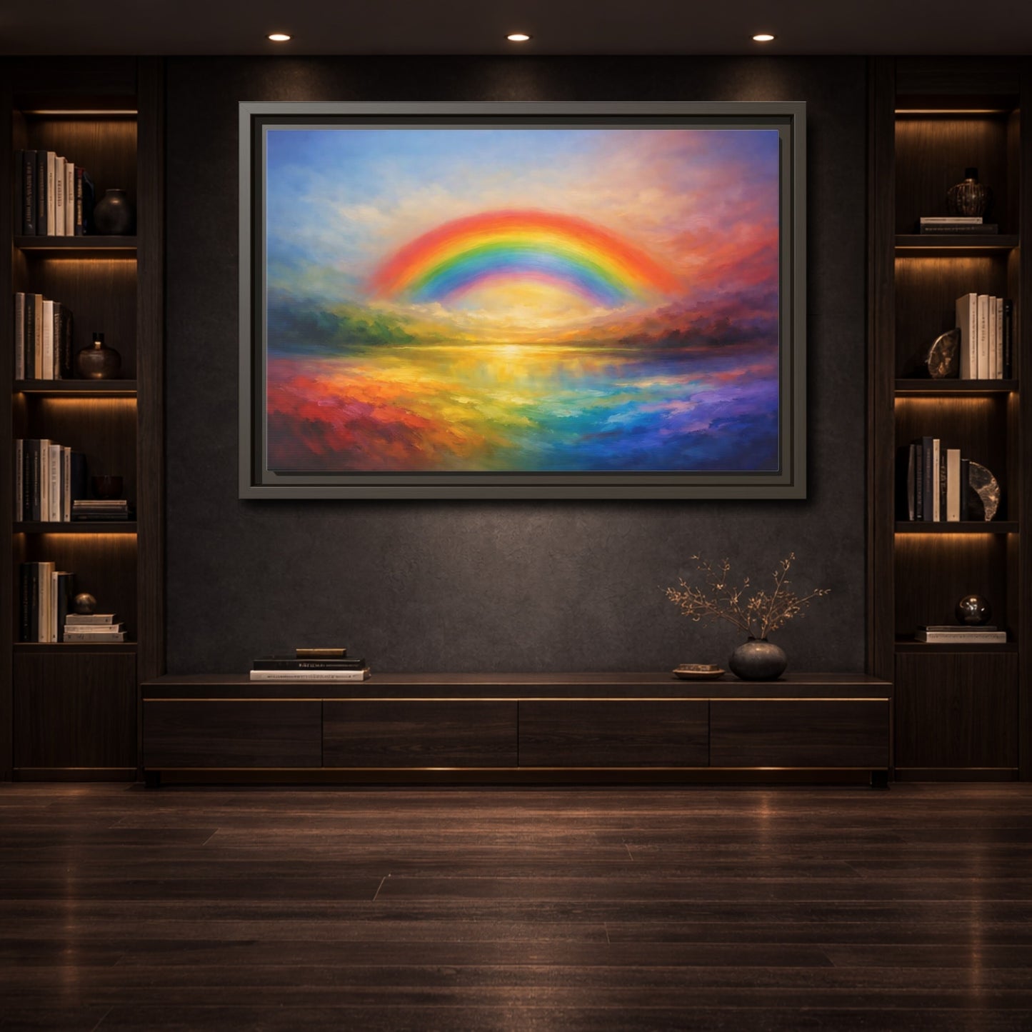 Mockup 3. Nature Rainbow Colorful Rainbow shown as stretched canvas wall art