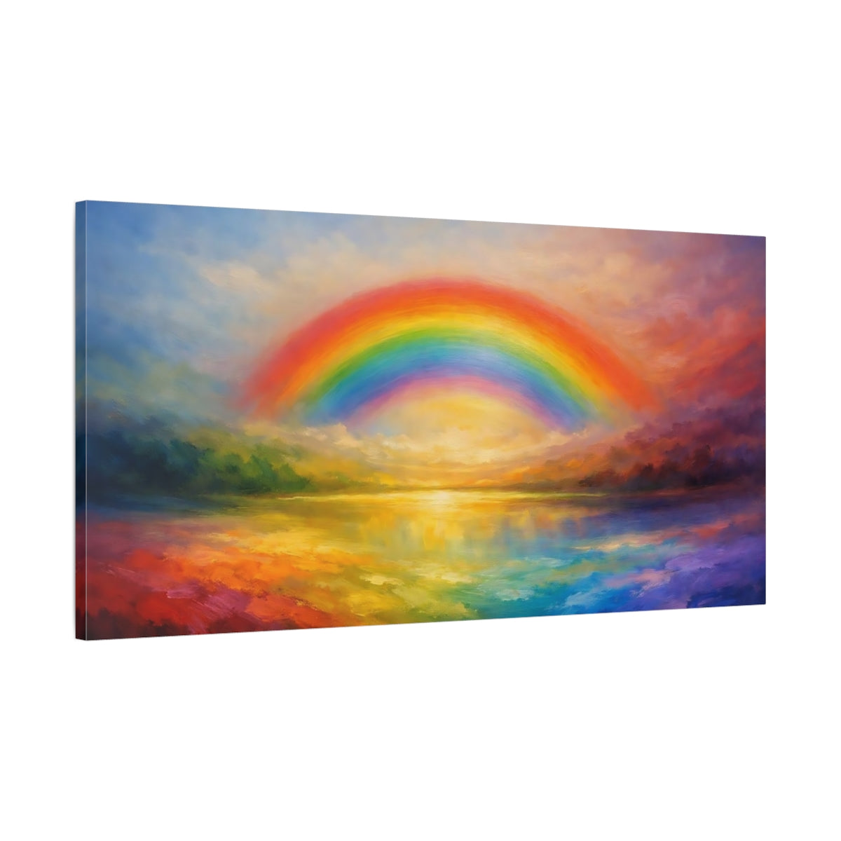 Side Mockup 1. Nature Rainbow Rainbow Landscape Art shown as stretched canvas wall art